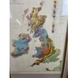 A large framed and glazed printed map of the British Isles. H.122 W.78.cm