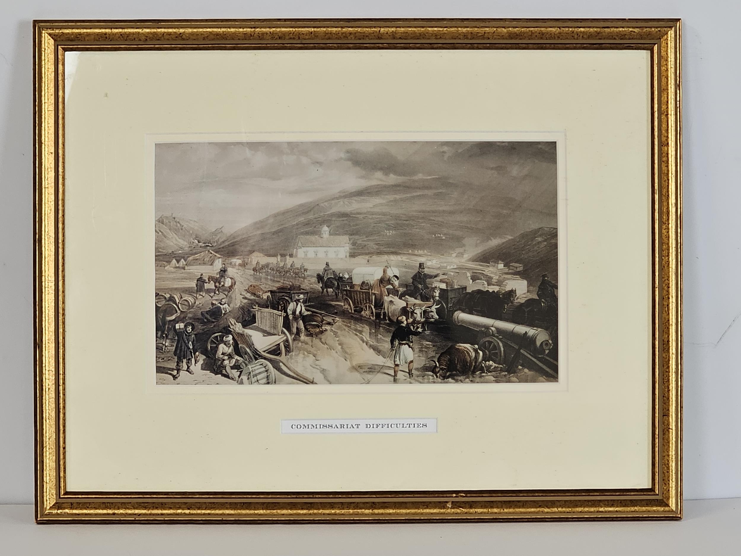 A framed and glazed print entitled 'Commissariat Difficulties', after William Simpson, a scene - Image 2 of 4