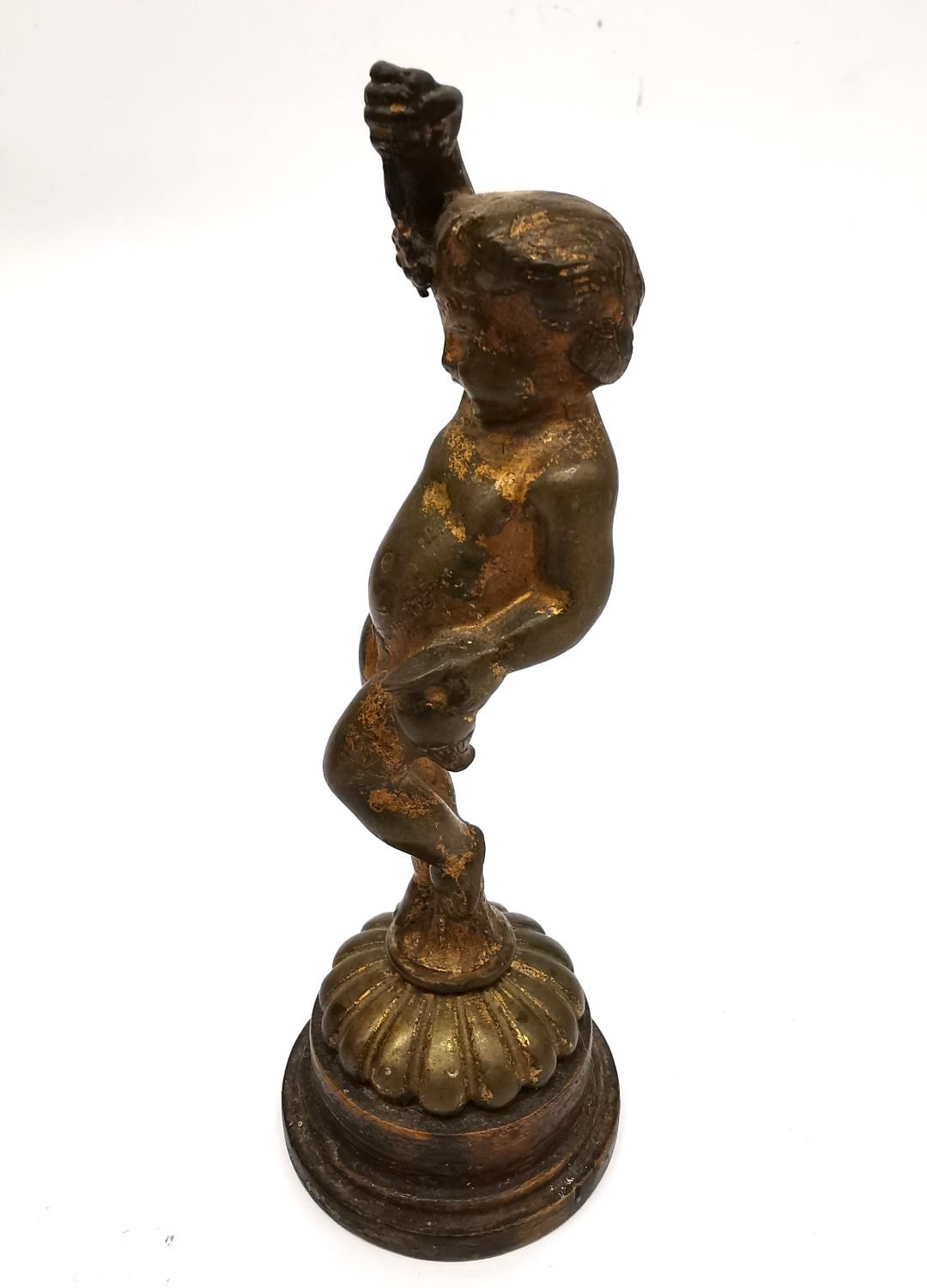 A 19th century gilt bronze putti on ebonised base along with brass seated Buddha. Tallest 14cm. - Image 4 of 8