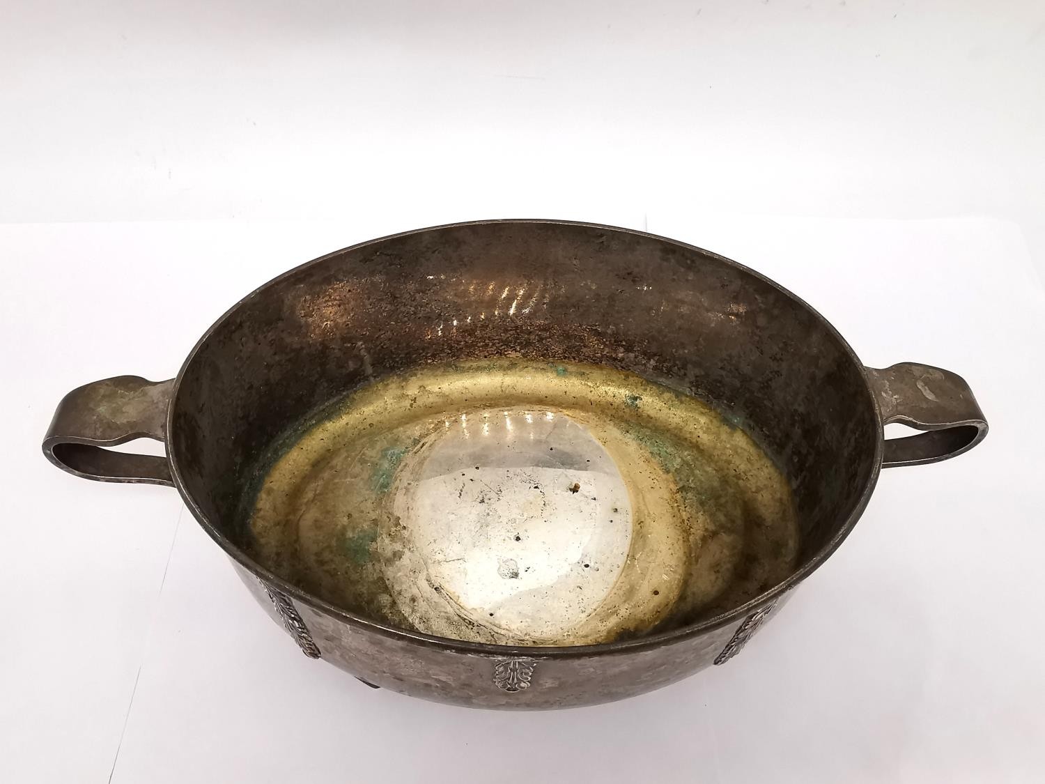 A silver plated twin handled planter with laurel leaf design along with a silver plated cream jug. - Image 3 of 7