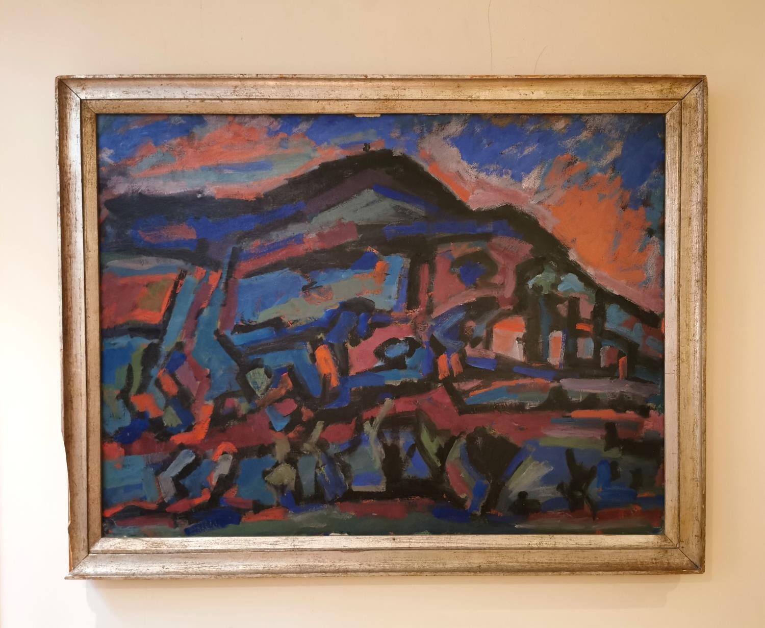 A Mid-century abstract oil on canvas landscape, unsigned. Framed. L.113 H.87cm - Image 2 of 8