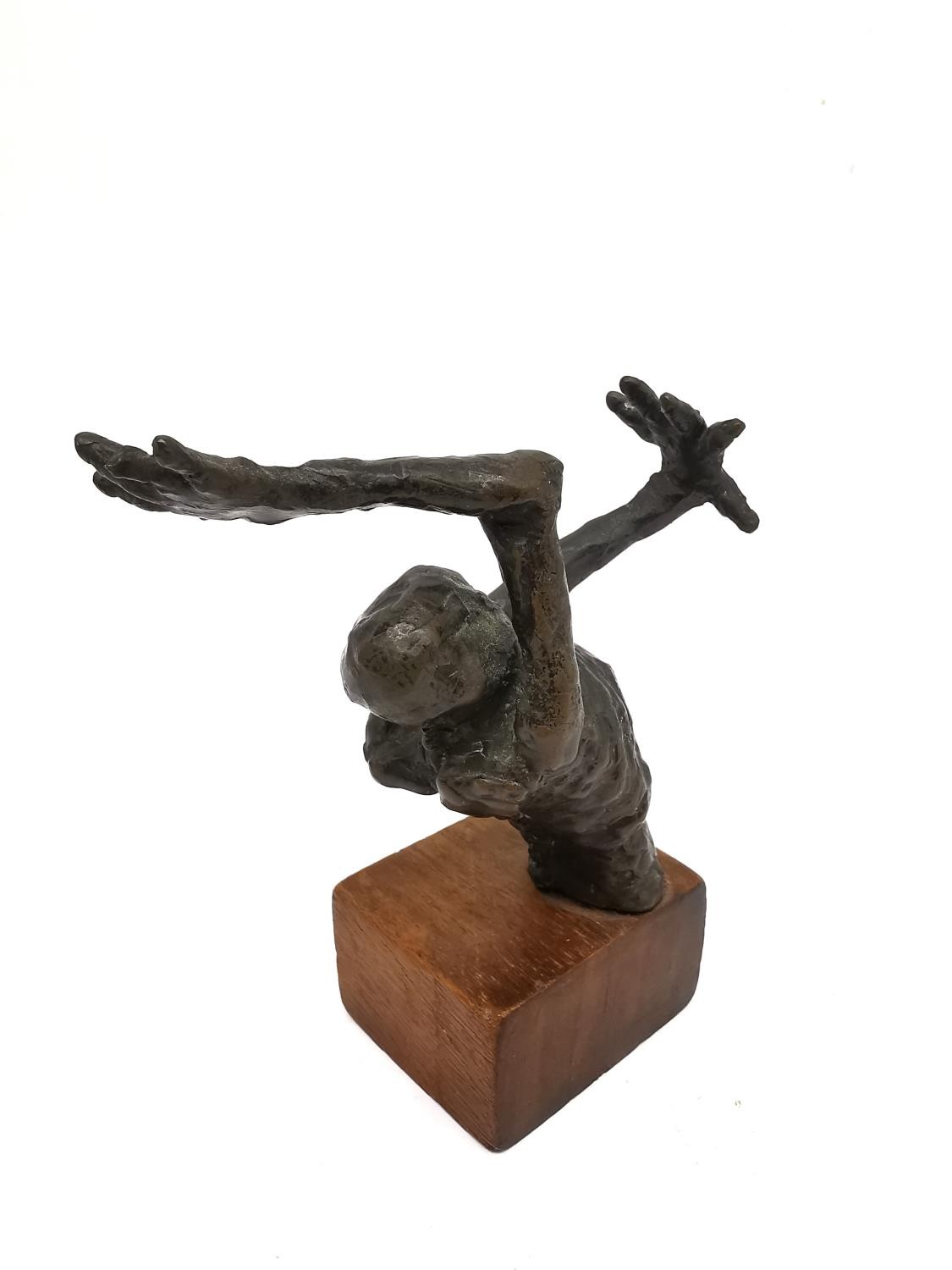 A bronze sculpture of a half skeleton with arm outstretched over its head. Unsigned. Mounted on - Image 5 of 6