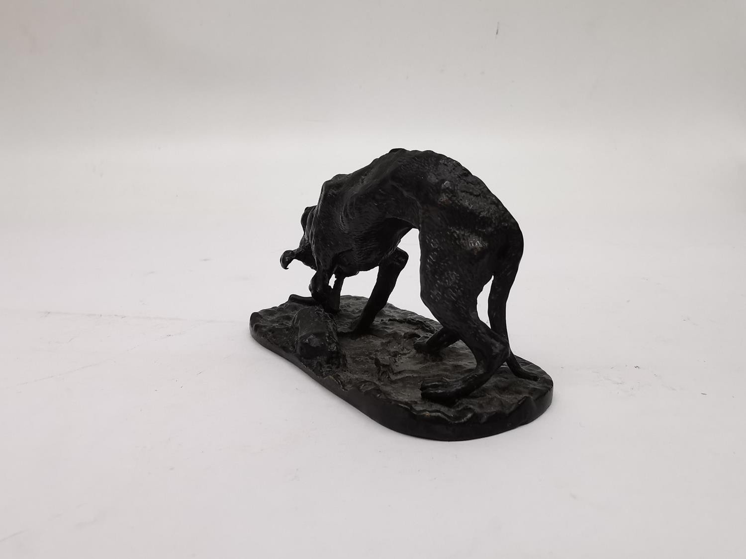 After Pierre-Jules Mene, French, (1810 - 1879), a miniature bronze sculpture of a hunting dog with - Image 5 of 8