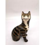 A hand painted G. Hill Wemyss striped cat, signed to base. H.18 L.11.5 D.7cm.