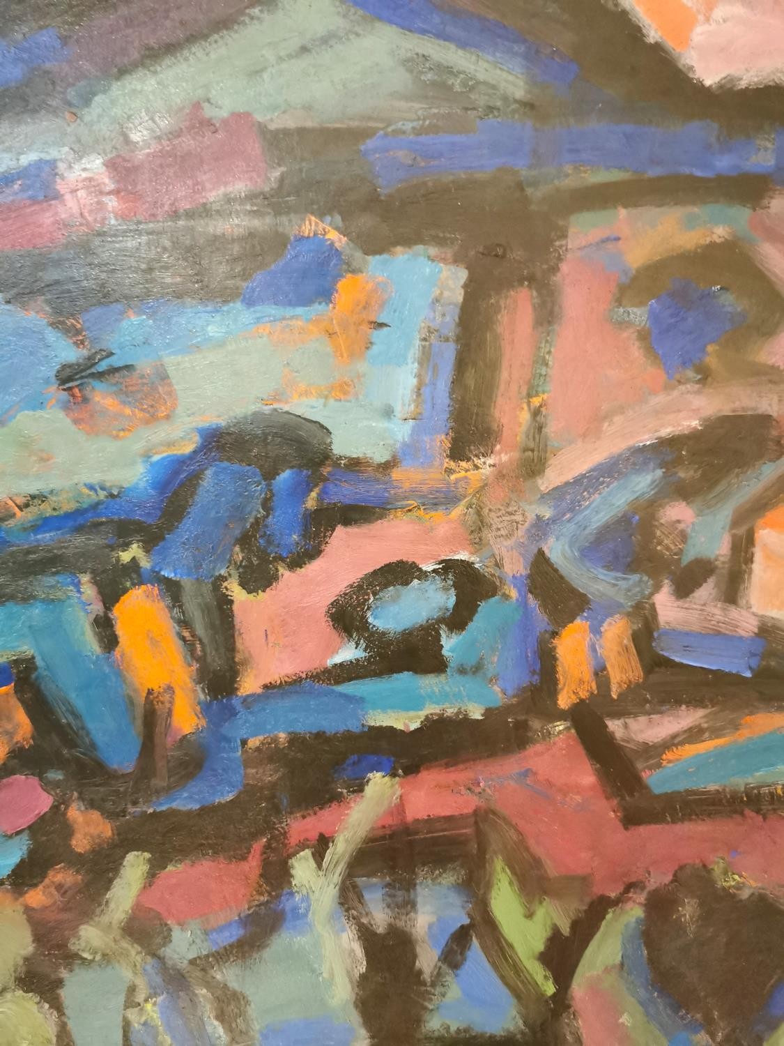 A Mid-century abstract oil on canvas landscape, unsigned. Framed. L.113 H.87cm - Image 4 of 8
