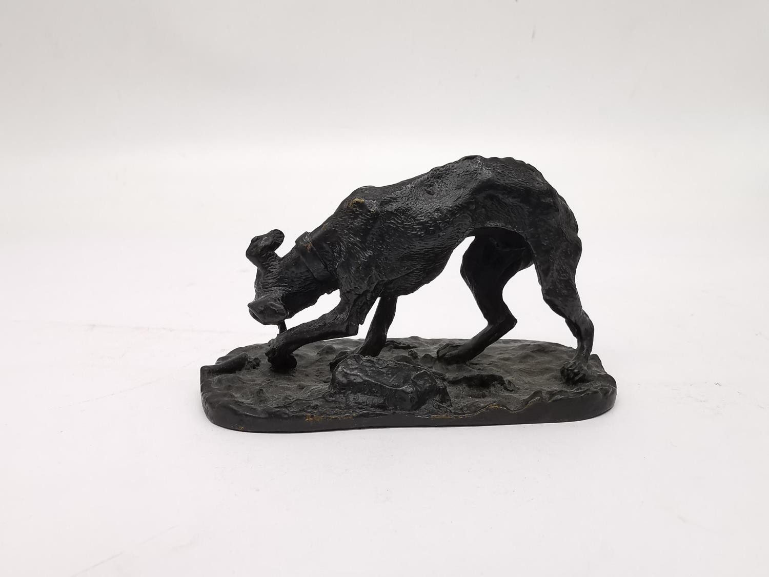 After Pierre-Jules Mene, French, (1810 - 1879), a miniature bronze sculpture of a hunting dog with - Image 4 of 8