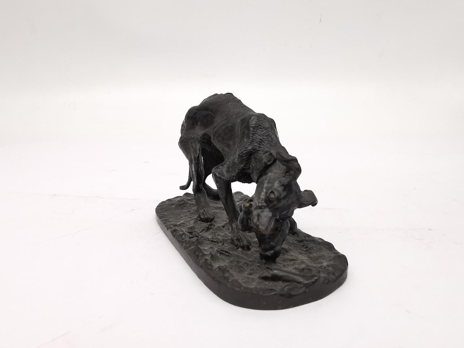 After Pierre-Jules Mene, French, (1810 - 1879), a miniature bronze sculpture of a hunting dog with - Image 2 of 8