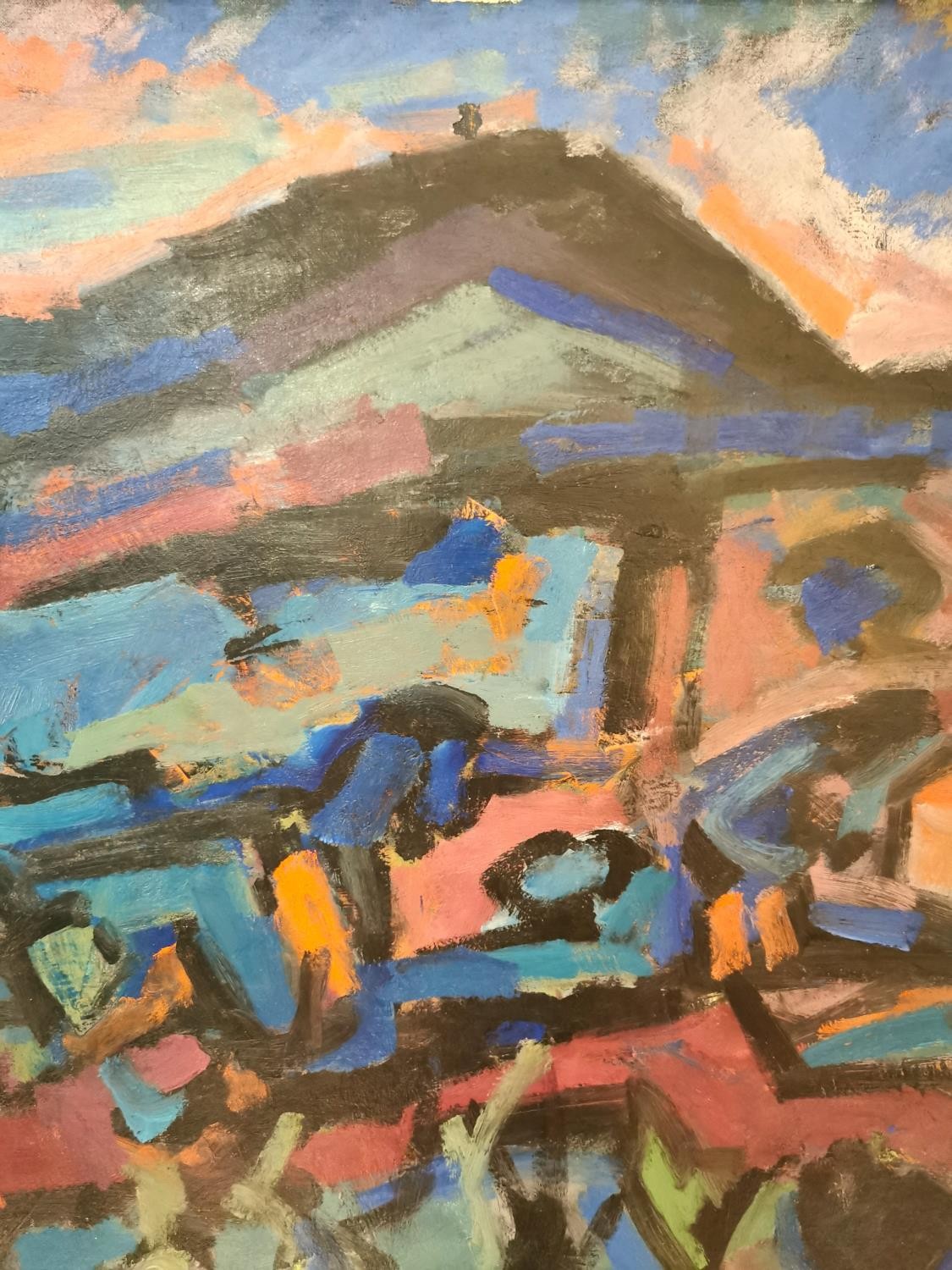 A Mid-century abstract oil on canvas landscape, unsigned. Framed. L.113 H.87cm - Image 8 of 8