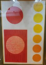 Kati Casida, Norwegian, Coloured Lithograph, 'On The 7th Day He Rested' orange and yellow circles