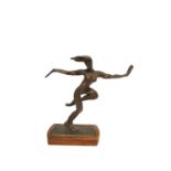 A bronze figure of a dancer on one leg with arms out, wonderful movement, unsigned. Mounted on a
