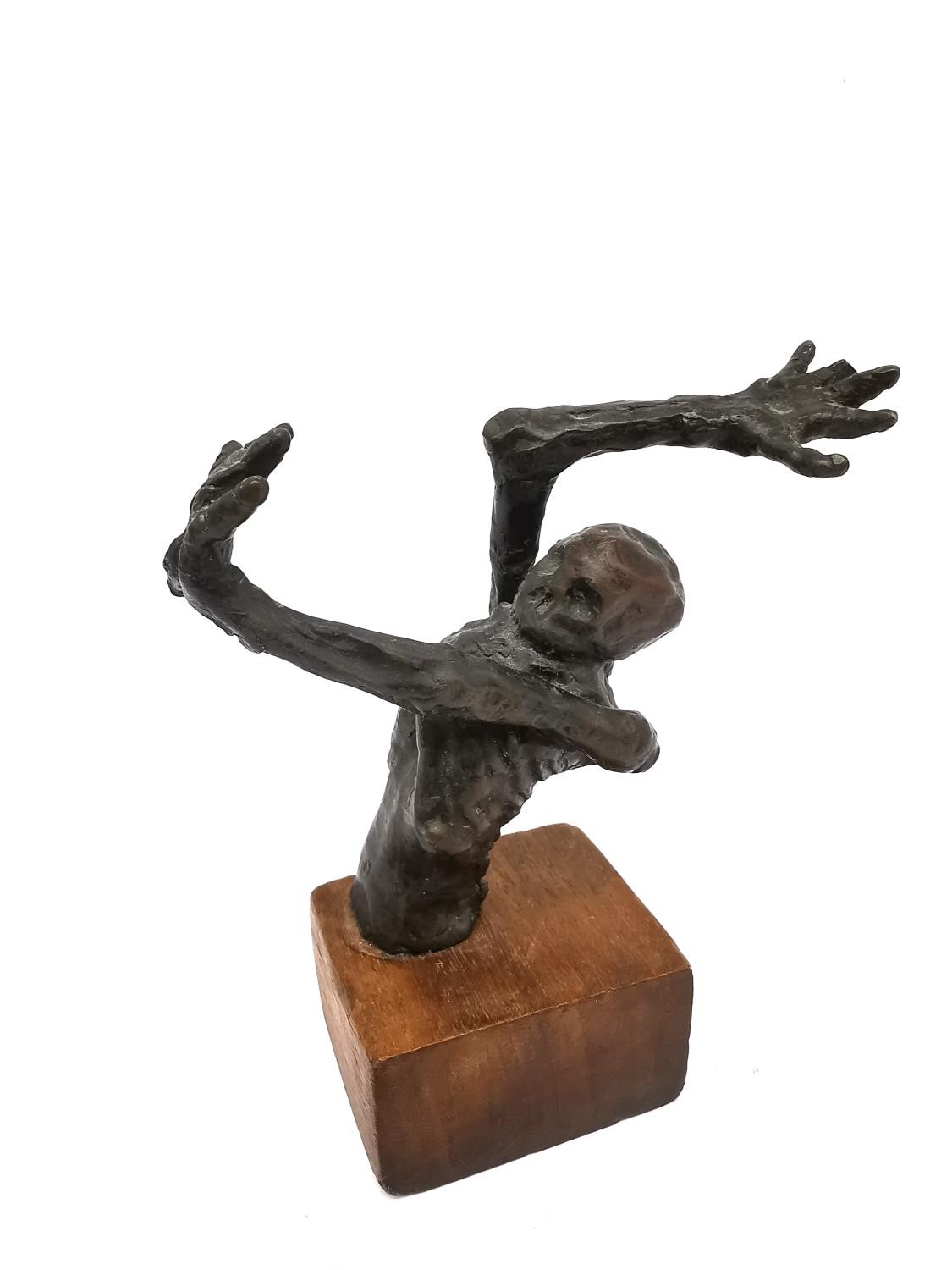 A bronze sculpture of a half skeleton with arm outstretched over its head. Unsigned. Mounted on - Image 3 of 6