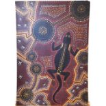 Billy Stockman Tjapaltjarri, Aboriginal Australian (1925 - 2015), oil on board , aboriginal design