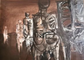 Cyril Wilson, British (1911 - 2003), mixed media on paper, abstract figures queuing, signed Wilson