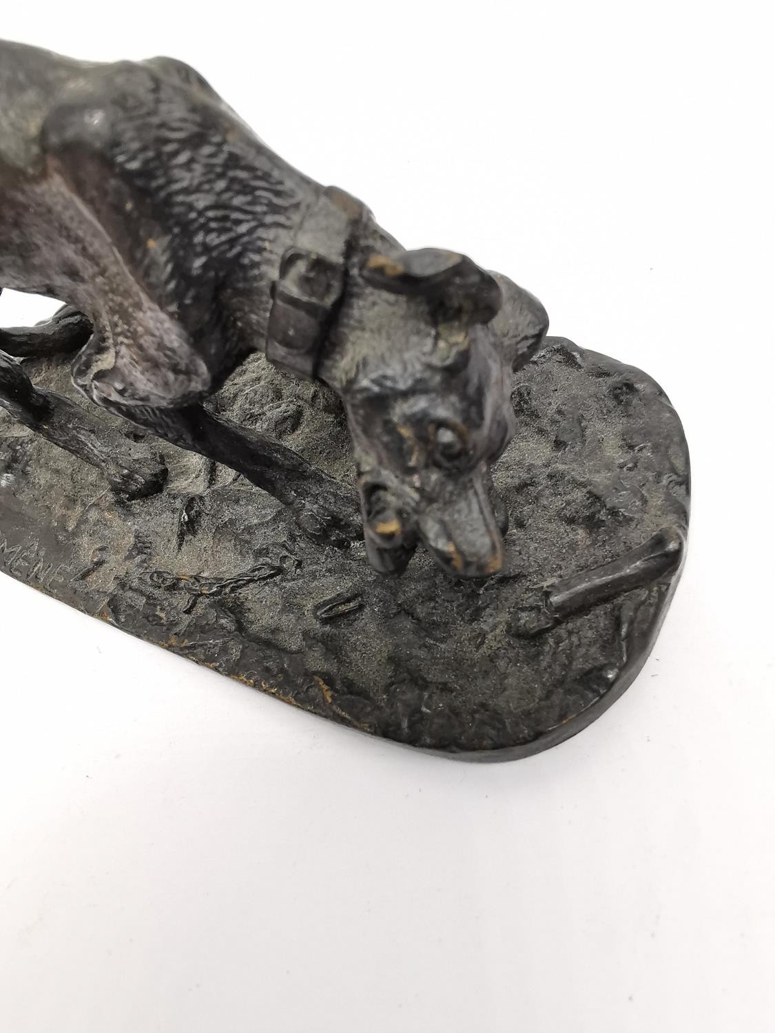 After Pierre-Jules Mene, French, (1810 - 1879), a miniature bronze sculpture of a hunting dog with - Image 7 of 8