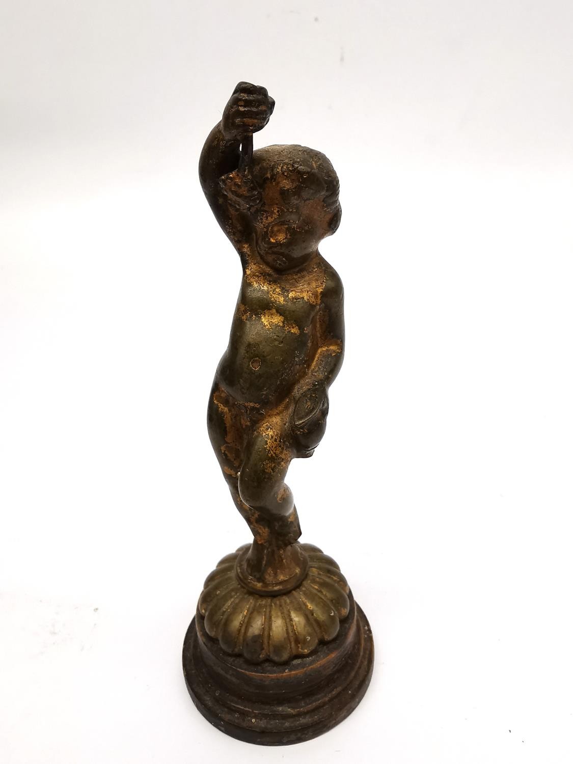 A 19th century gilt bronze putti on ebonised base along with brass seated Buddha. Tallest 14cm. - Image 2 of 8