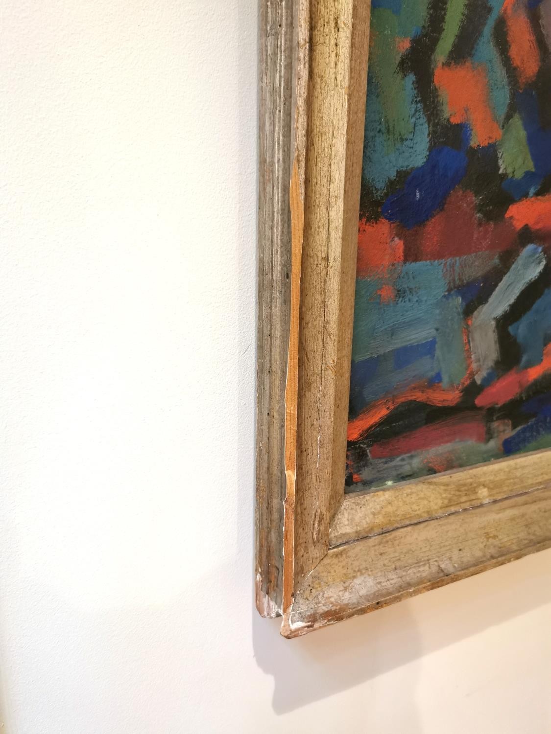 A Mid-century abstract oil on canvas landscape, unsigned. Framed. L.113 H.87cm - Image 7 of 8