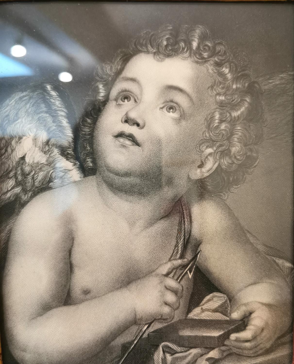 Two 19th century framed and glazed classical engravings of putti. Gallery label verso. H.40 x 29cm - Image 4 of 12