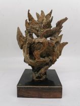 A Mid-century bronze sculpture of jagged abstract form, unsigned. Mounted on wooden base. H.31 W.