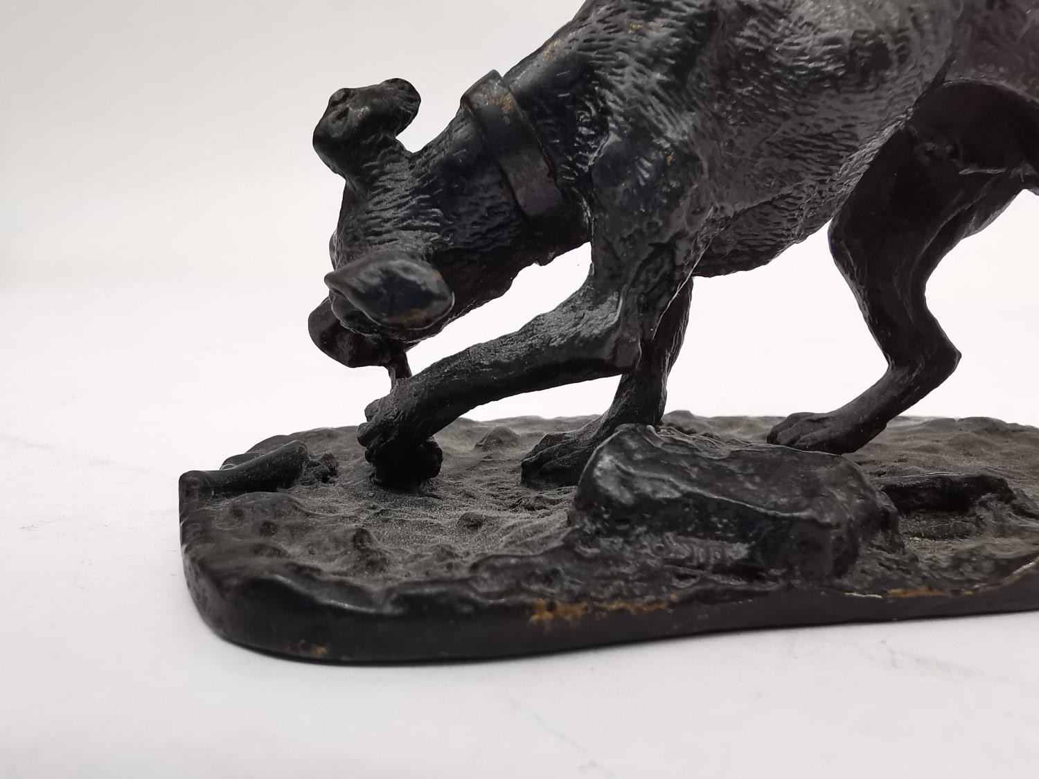 After Pierre-Jules Mene, French, (1810 - 1879), a miniature bronze sculpture of a hunting dog with - Image 8 of 8
