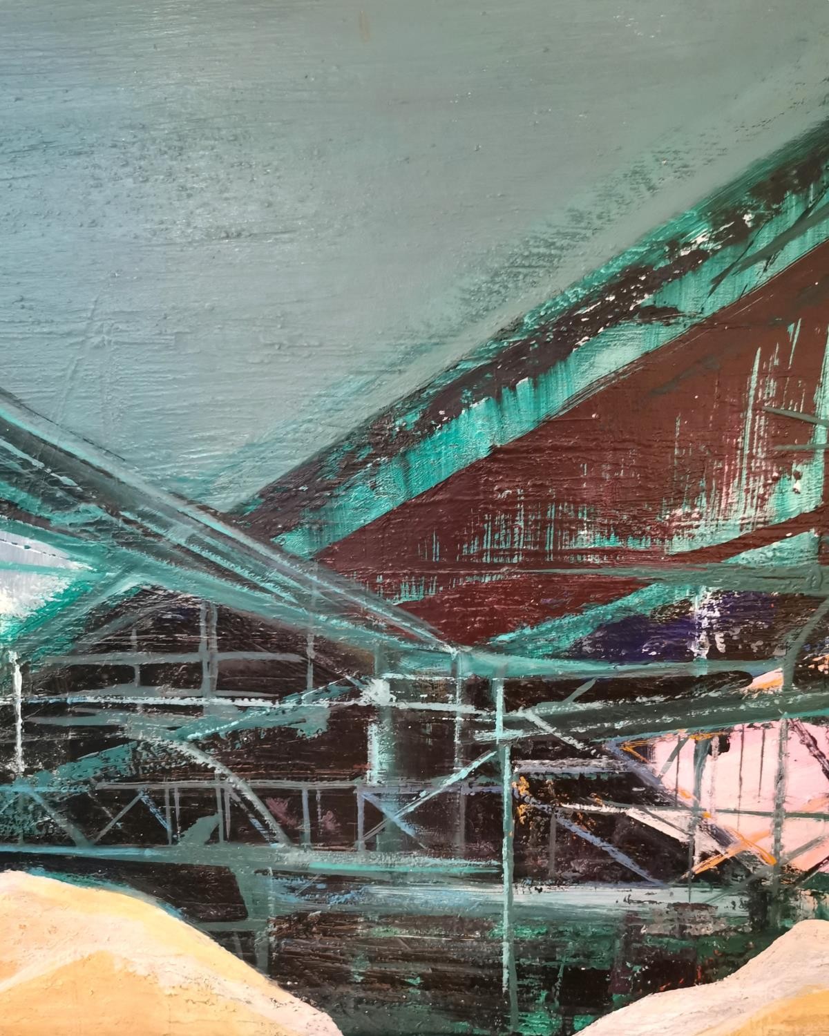 Joyce Pallot, British (1912 - 2004), oil on board, river construction site, signed Joyce Pallot. - Image 6 of 9