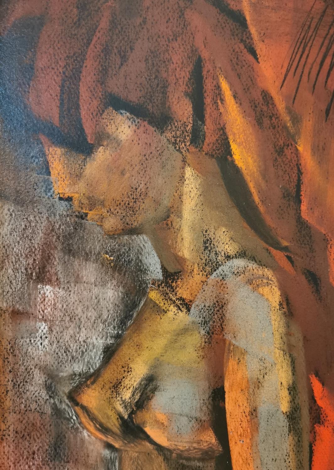 Maurice Mann, British (1921 - 1997), oil on canvas, 'Nude in a red room', signed and dated 1967. - Image 3 of 5