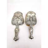 William Neale silver Art Nouveau hair brush and mirror with kingfisher and stylised water lily