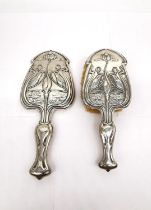 William Neale silver Art Nouveau hair brush and mirror with kingfisher and stylised water lily