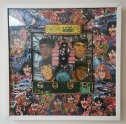 Pietro Psaier, Italian (1936 - 2004), a mixed media collage, The Beatles, signed and label and