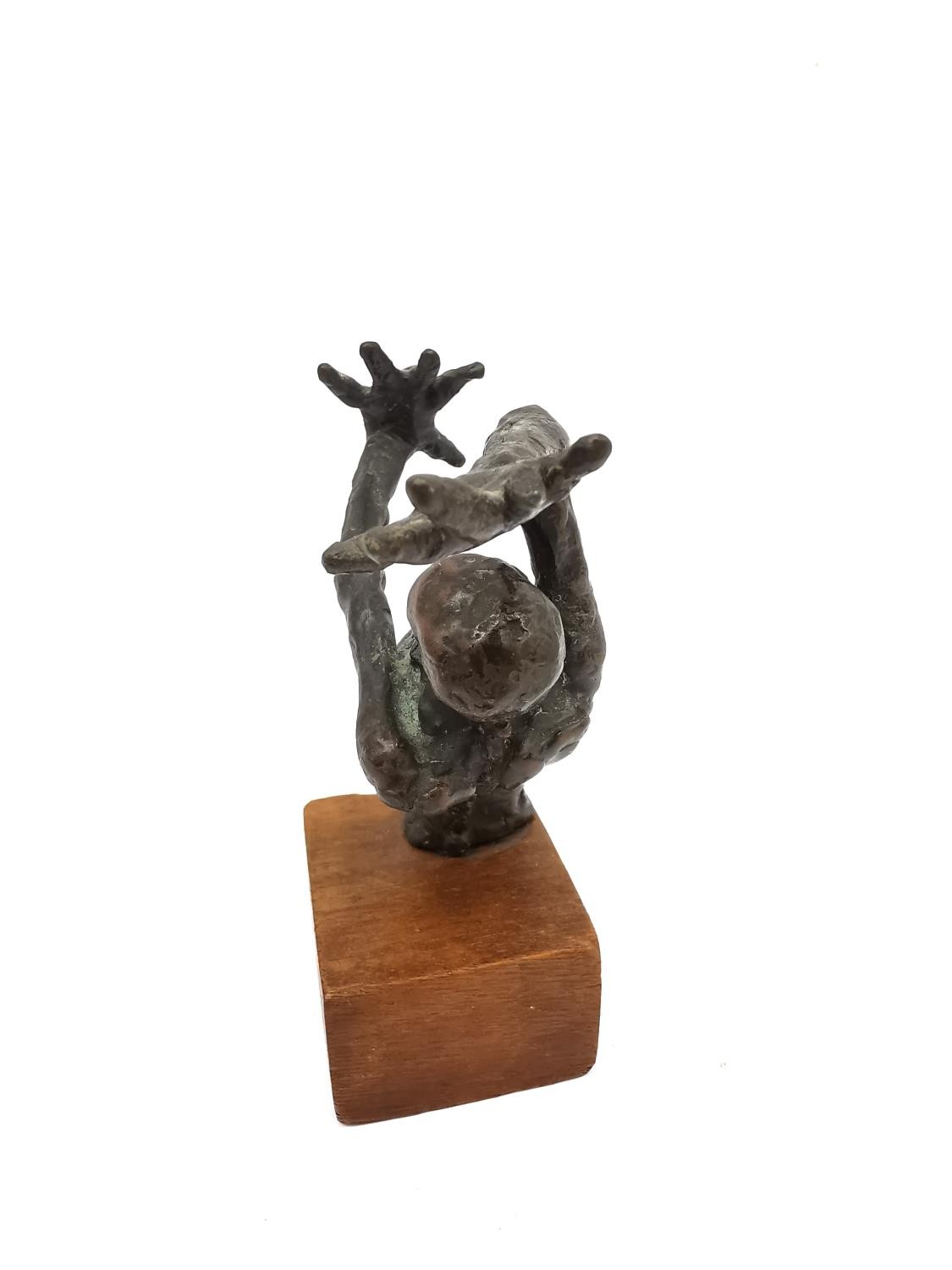 A bronze sculpture of a half skeleton with arm outstretched over its head. Unsigned. Mounted on - Image 4 of 6