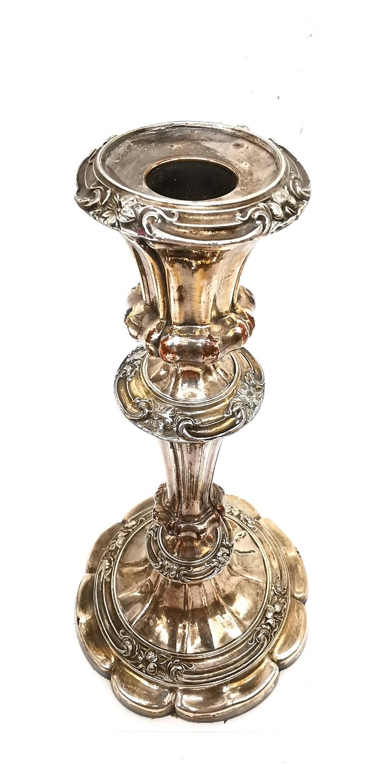Two pairs of 19th century Sheffield silver plate repousse weighted candlesticks with floral - Image 5 of 5