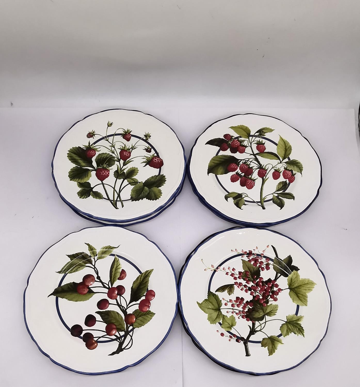 A set of ten dinner plates by 'Colefax and Fowler' with fruit design. (3 x raspberry, 3 x - Image 2 of 7