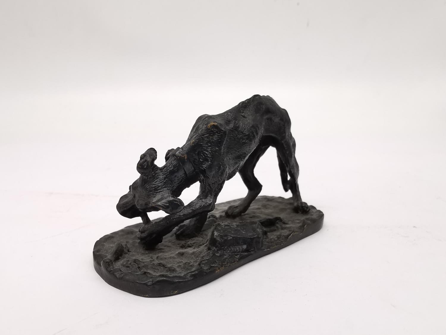 After Pierre-Jules Mene, French, (1810 - 1879), a miniature bronze sculpture of a hunting dog with - Image 3 of 8