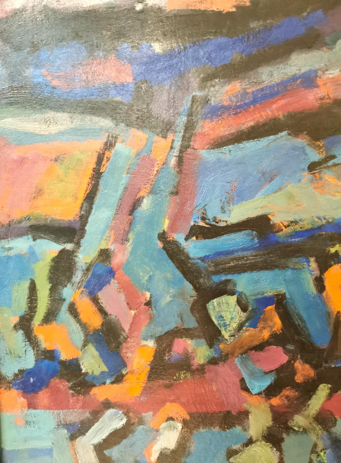 A Mid-century abstract oil on canvas landscape, unsigned. Framed. L.113 H.87cm - Image 5 of 8