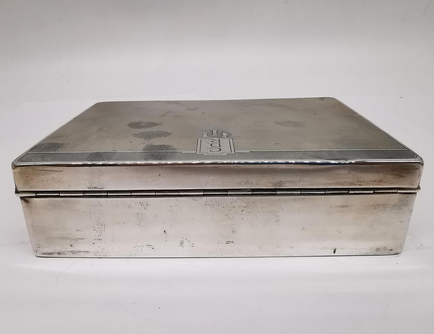 Two silver cedar lined cigarette boxes, one by William Neale with engraved monogram and geometric - Image 5 of 11