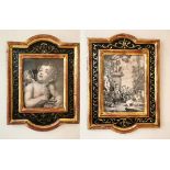 Two 19th century framed and glazed classical engravings of putti. Gallery label verso. H.40 x 29cm