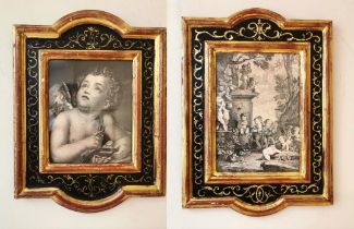 Two 19th century framed and glazed classical engravings of putti. Gallery label verso. H.40 x 29cm