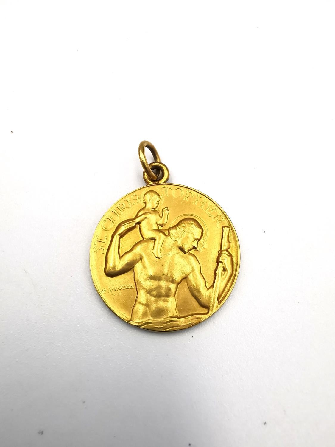 A leather boxed 9ct yellow gold St. Christopher medallion by Paul Vincze. Medallion signed P. - Image 5 of 5