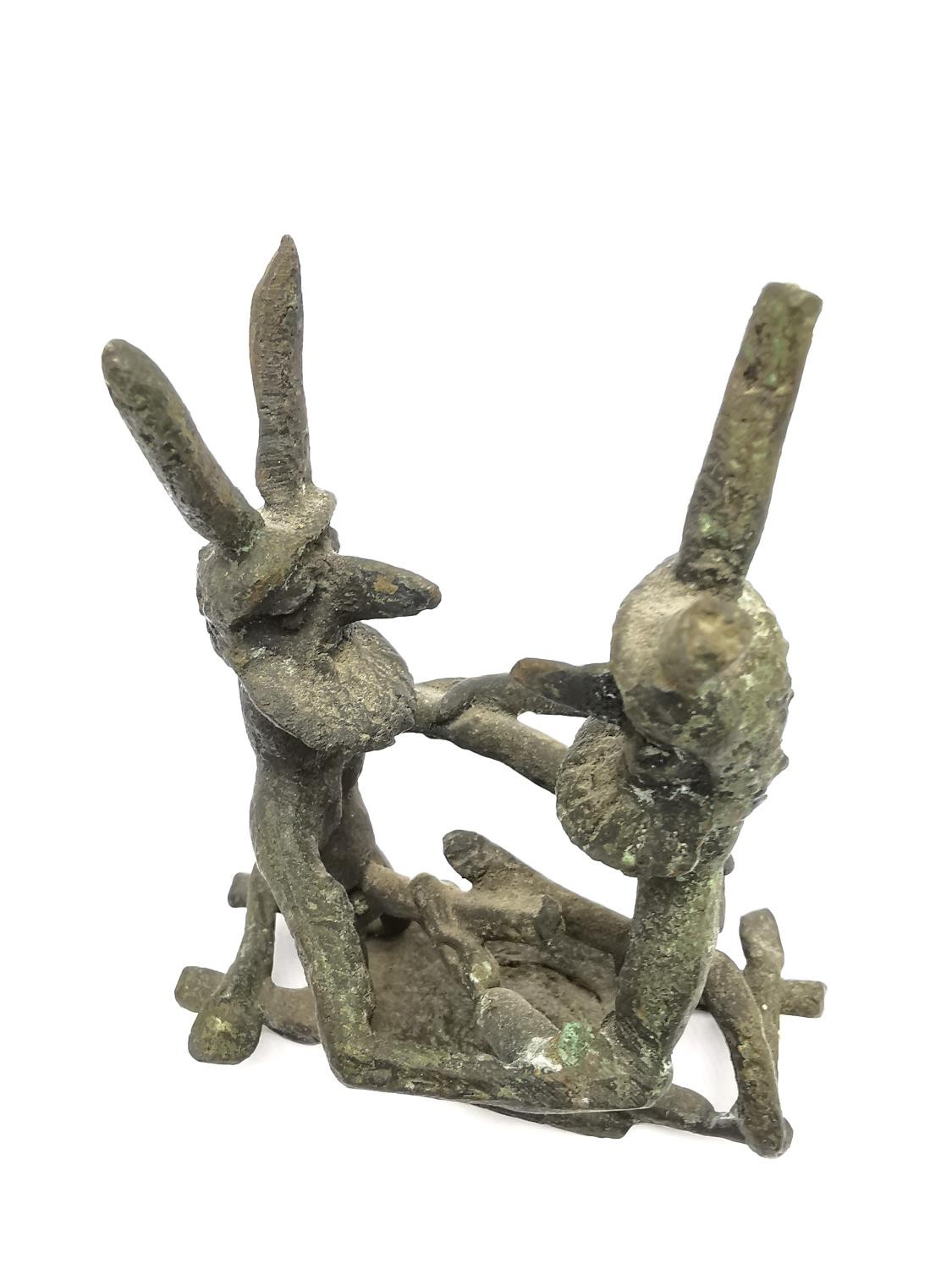 A Tribal bronze erotic sculpture of two bearded mythical creatures fighting. H.12 L.10.5 W.7cm. - Bild 5 aus 7