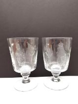 Two Thomas Webb etched glass goblets, 'The Lion of England' and 'The Unicorn of Scotland. H.17