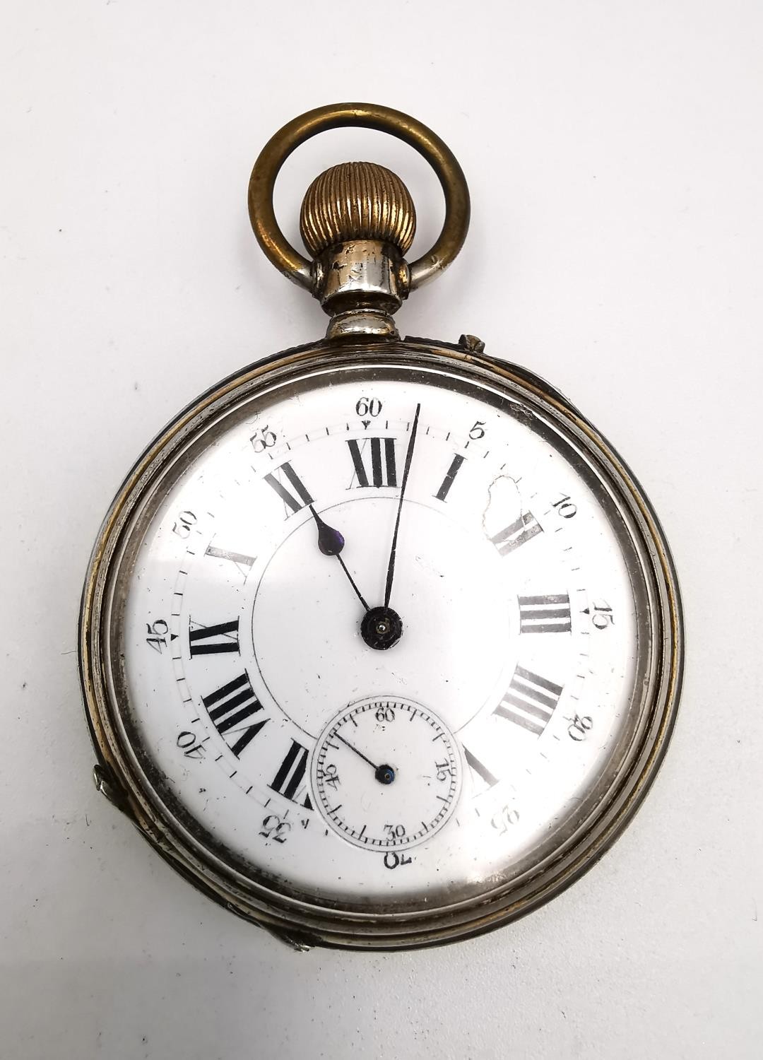 A Victorian white metal Remontoir 10 rubis pocket watch with white enamel dial and black roman - Image 4 of 11