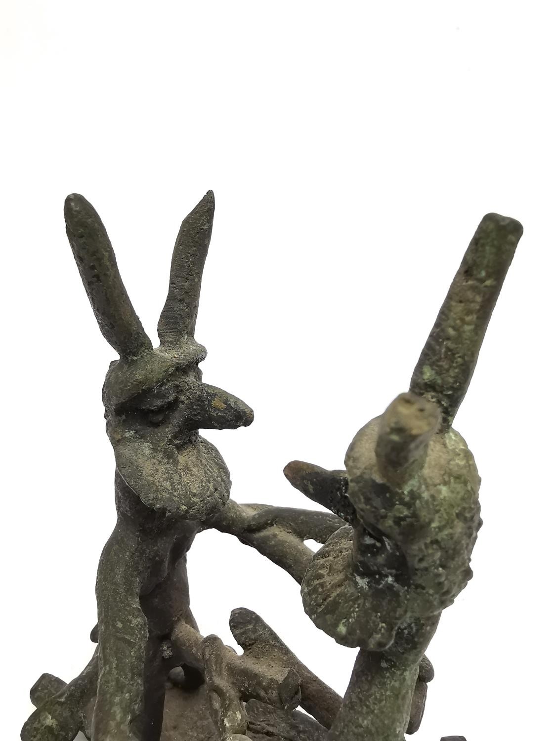 A Tribal bronze erotic sculpture of two bearded mythical creatures fighting. H.12 L.10.5 W.7cm. - Bild 7 aus 7