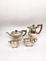 A 1940's four piece Art Deco silver tea and coffee set by Viner's Ltd, includes coffe pot, tea