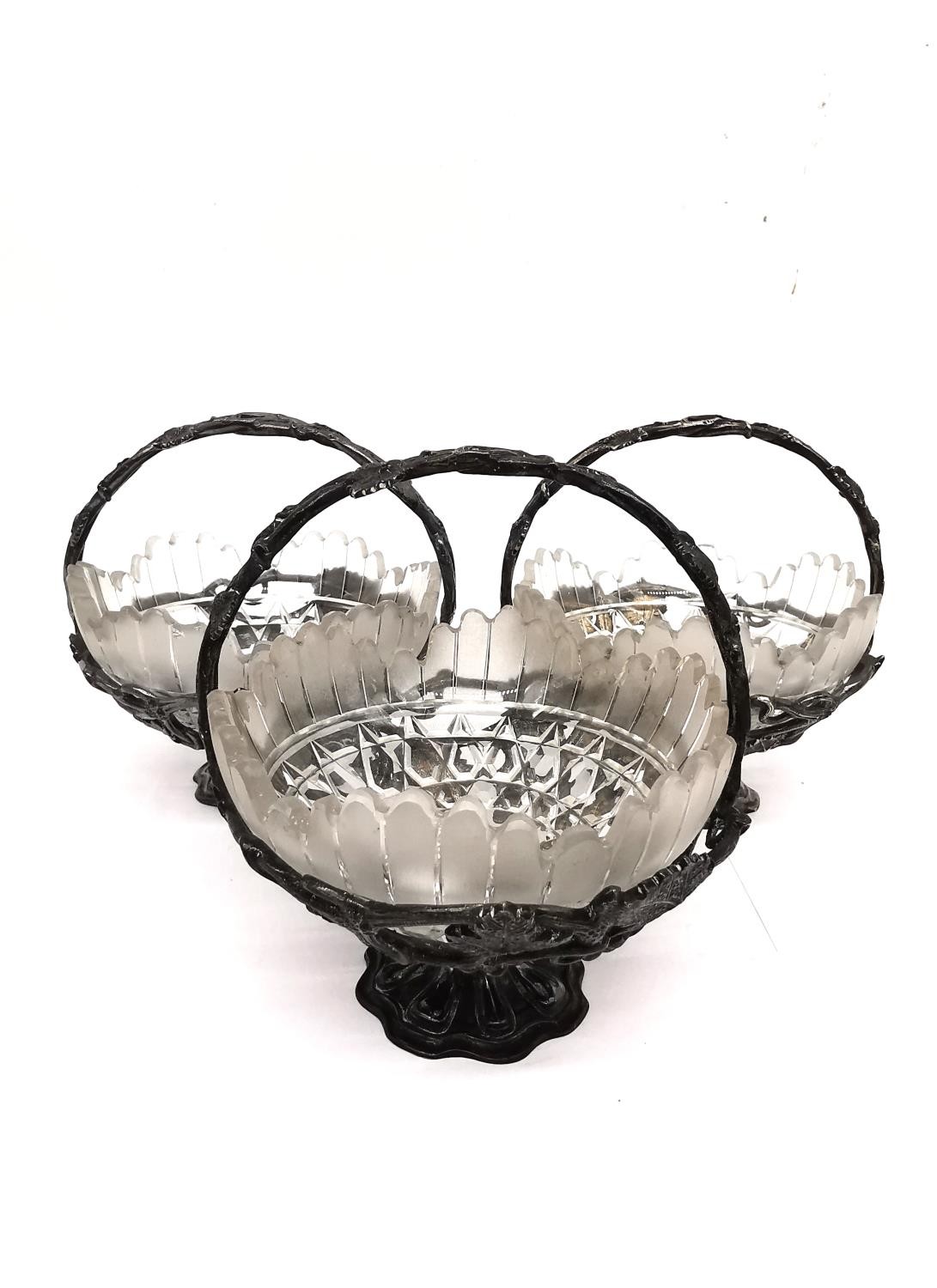 A collection of three silver plated sculptural vine and grape design sugar bowls with frosted cut - Image 3 of 5