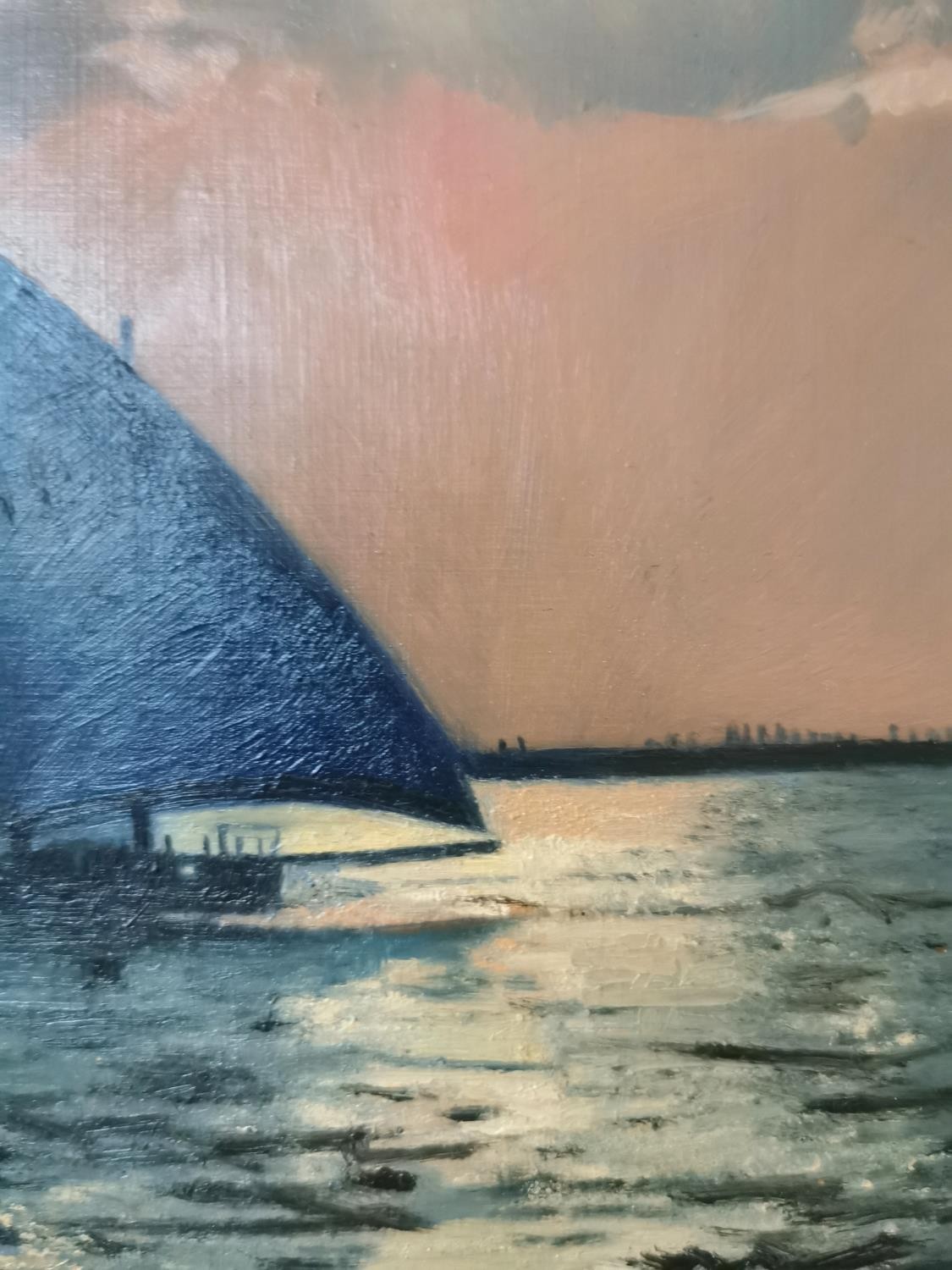 Gillian Furlong, oil on board, titled 'Setting sun, the Felucca', monogrammed, gallery label - Image 5 of 8