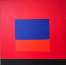 John Holden, British, (1942-), oil on canvas, block colour composition red, blue and black, titled