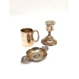 A collection of silver, including silver weighted dwarf candlestick with twisted design, a Victorian