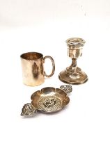 A collection of silver, including silver weighted dwarf candlestick with twisted design, a Victorian