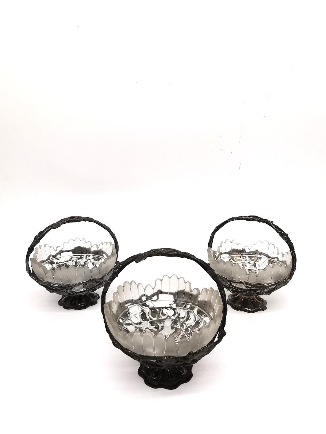 A collection of three silver plated sculptural vine and grape design sugar bowls with frosted cut - Image 4 of 5