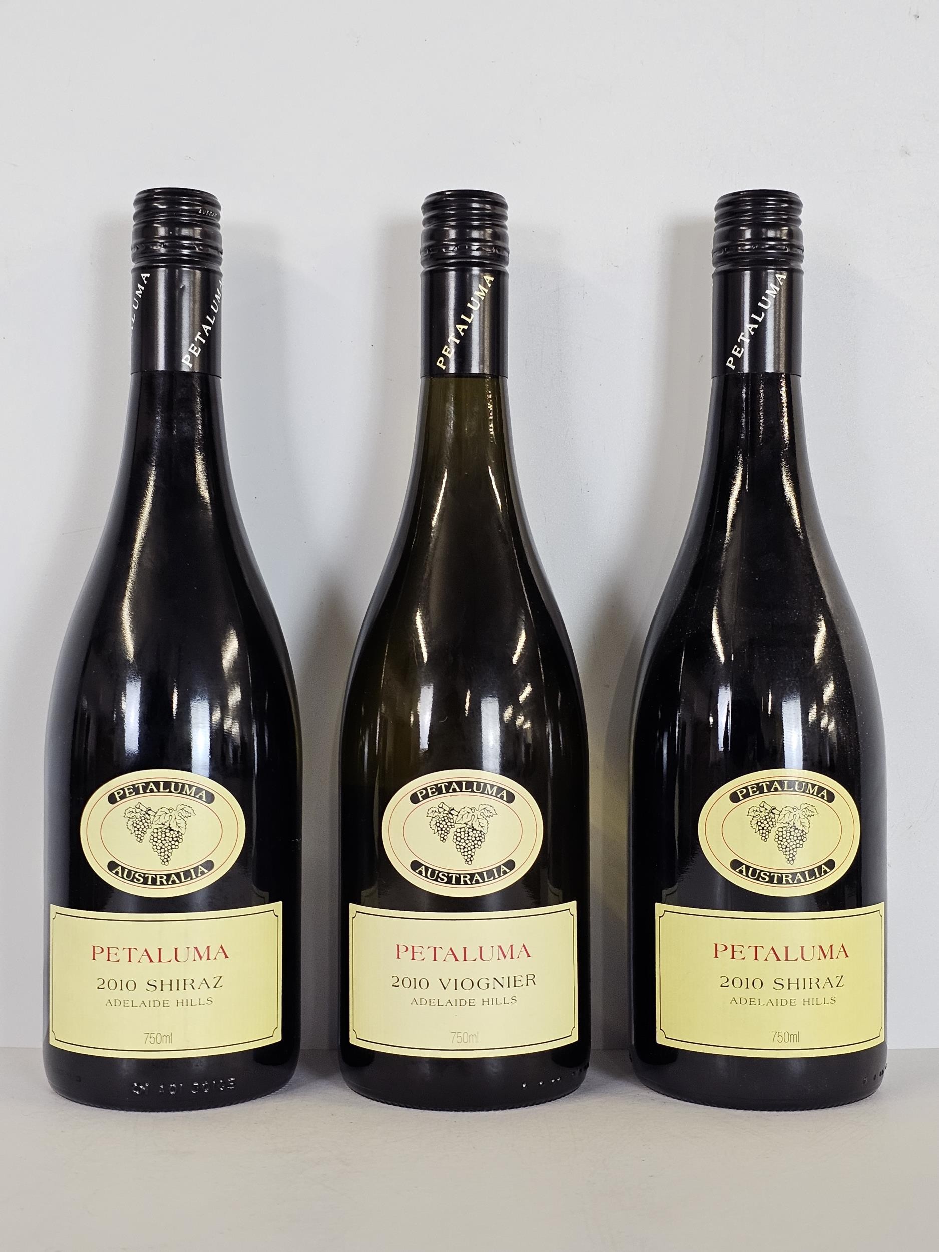 2010 Petaluma Viognier, Adelaide Hills, Australia and two bottles of 2010 Petaluma Shiraz,