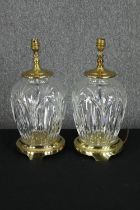 A pair of cut glass table lamps, modern. H.38cm. (each).